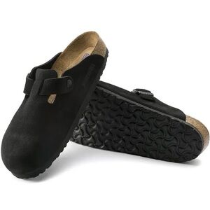 BIRKENSTOCK Boston Soft Footbed Suede Leather Black Clogs